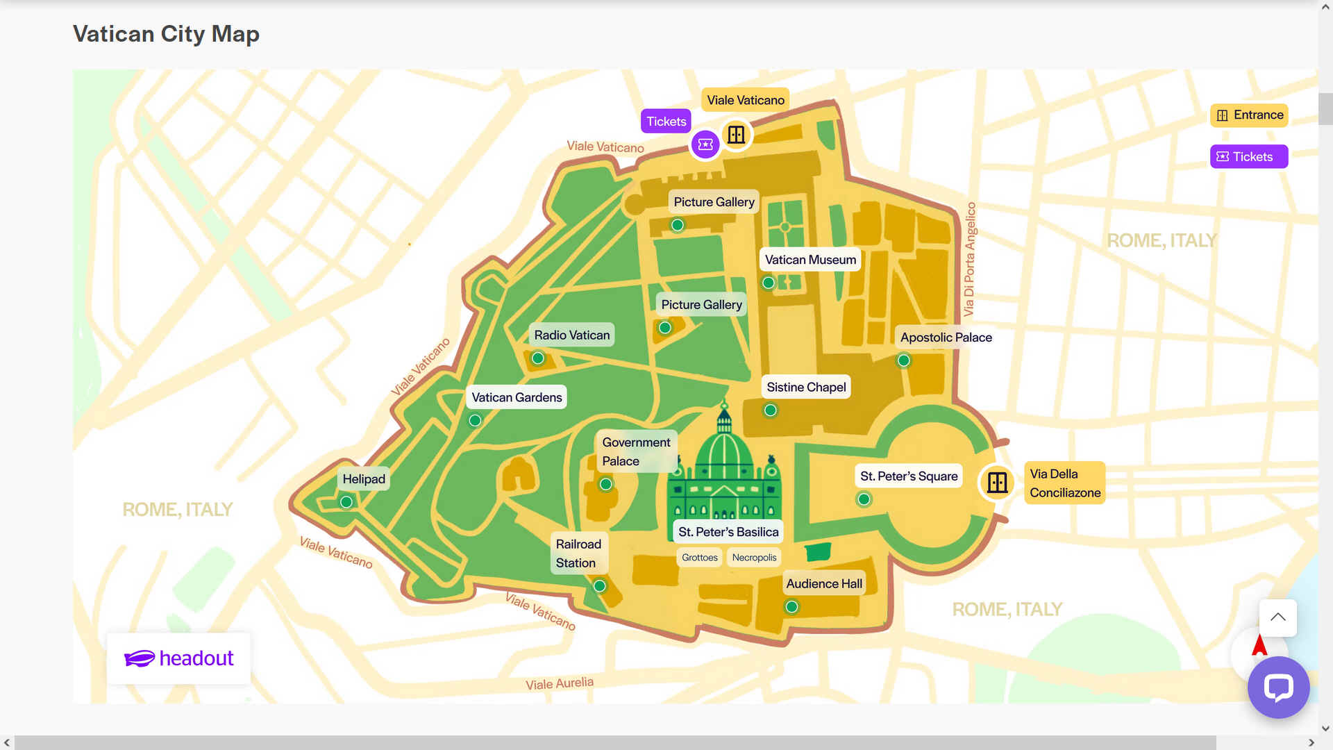 Map of the Vatican City, Saint Peter's Basilica and Square