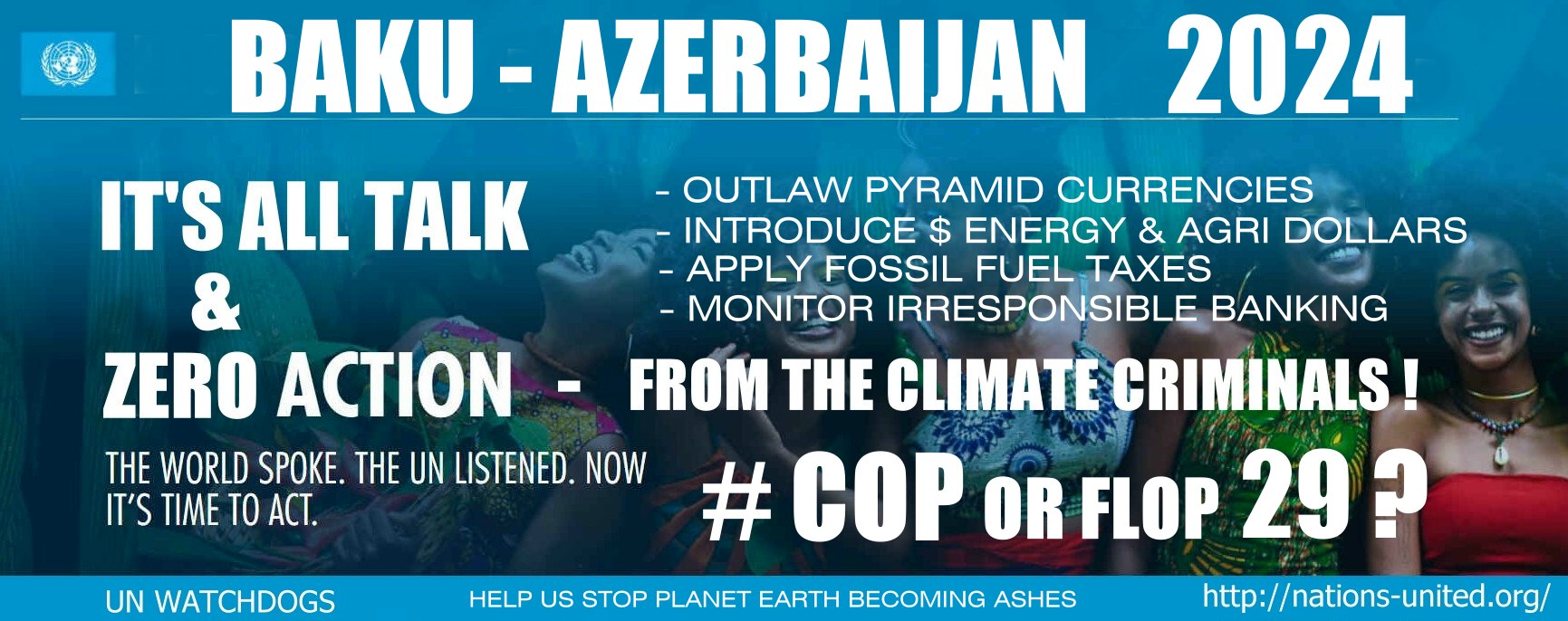 The agenda for COP29 in Baku, Azerbaijan, has not been set, but might include outlawing pyramid currencies, introducing an $Agri-Dollar, and abolishing subsidies for fossil fuels, whille also making provision for nations who rely on petroleum production, as oil is phased out in favour of renewable electricity and hydrogen